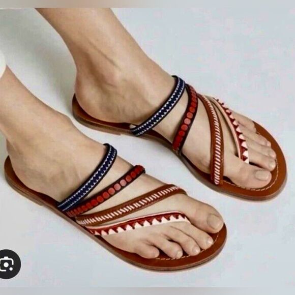 Tory Burch Patos Embroidered Leather Sandals - Picture 1 of 9